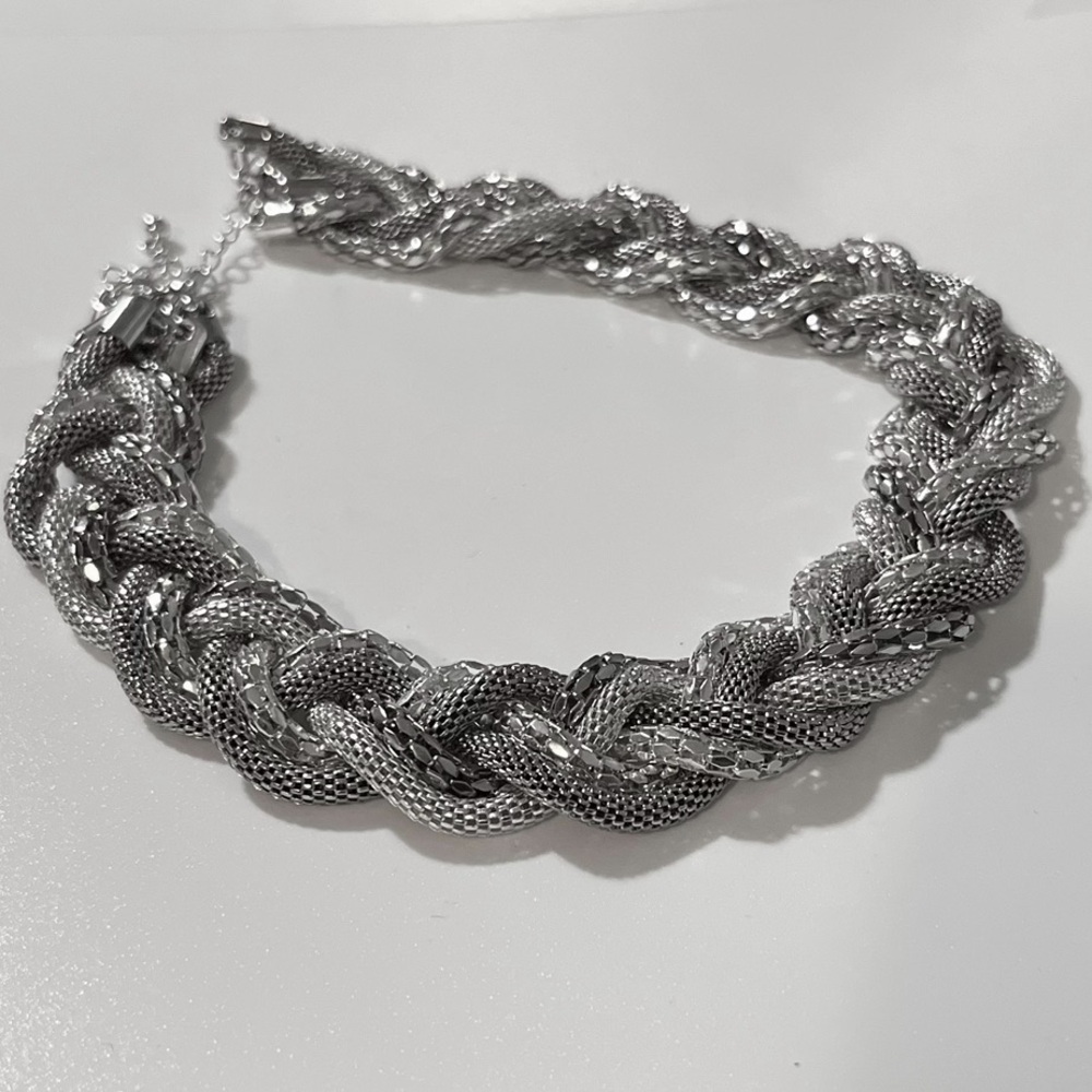 Silver Mesh Braided Statement Necklace